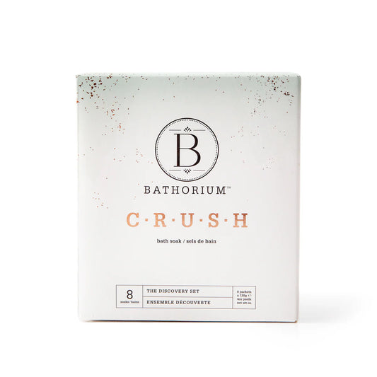Ensemble de découverte signature avec huit sacs (120 g) de trempage de bain Crush.