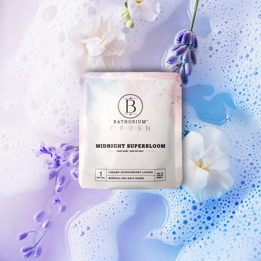Ensemble de découverte signature avec huit sacs (120 g) de trempage de bain Crush.